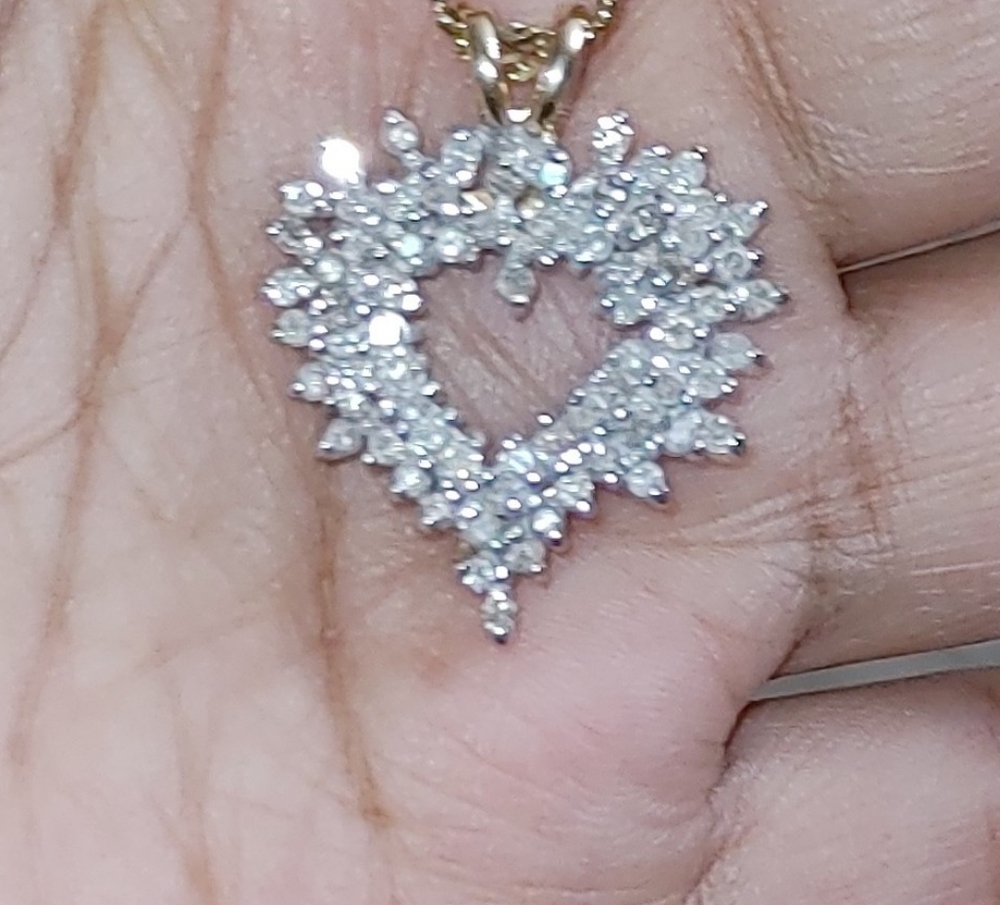 10k Diamond Heart Cluster Pendant and 10k necklace